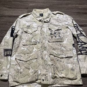 Punk  Royal Men’s Full zip printed jacket Mens Medium Ivory Black HG AOP